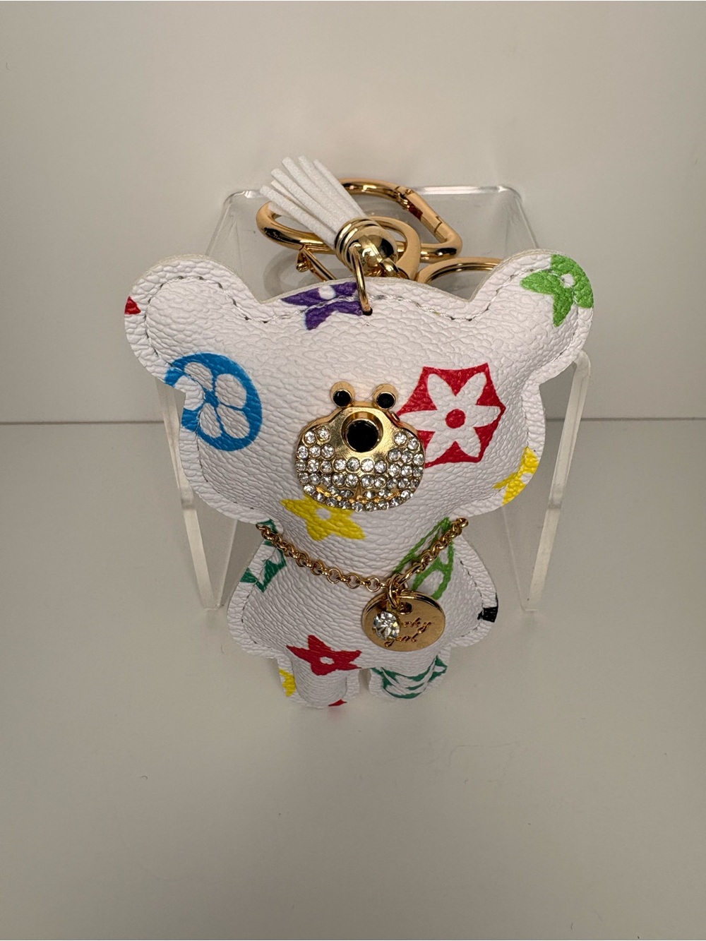 Monogram White Bear Keychain Bag Charm - Picture 5 of 5